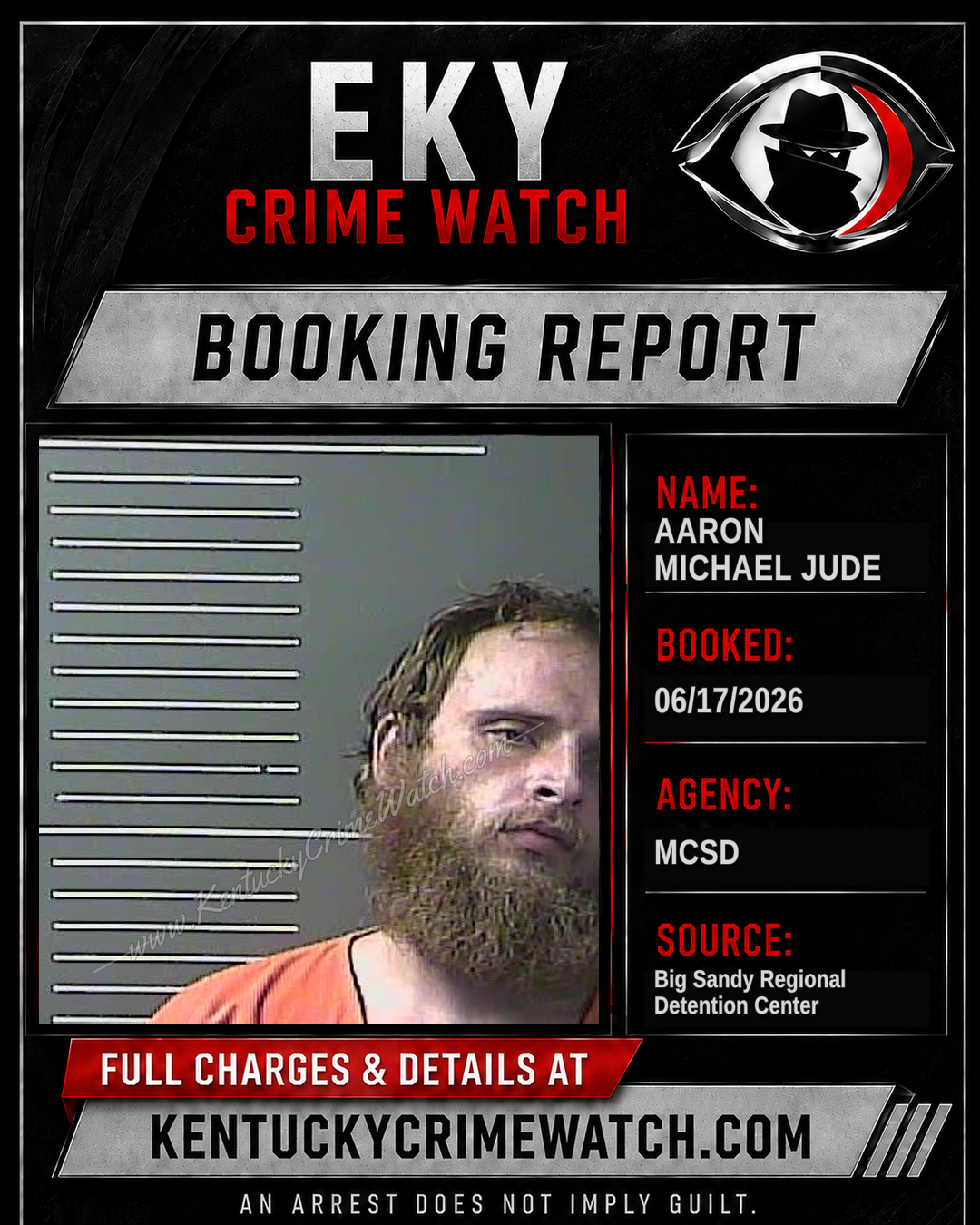 AARON MICHAEL JUDE booking report card