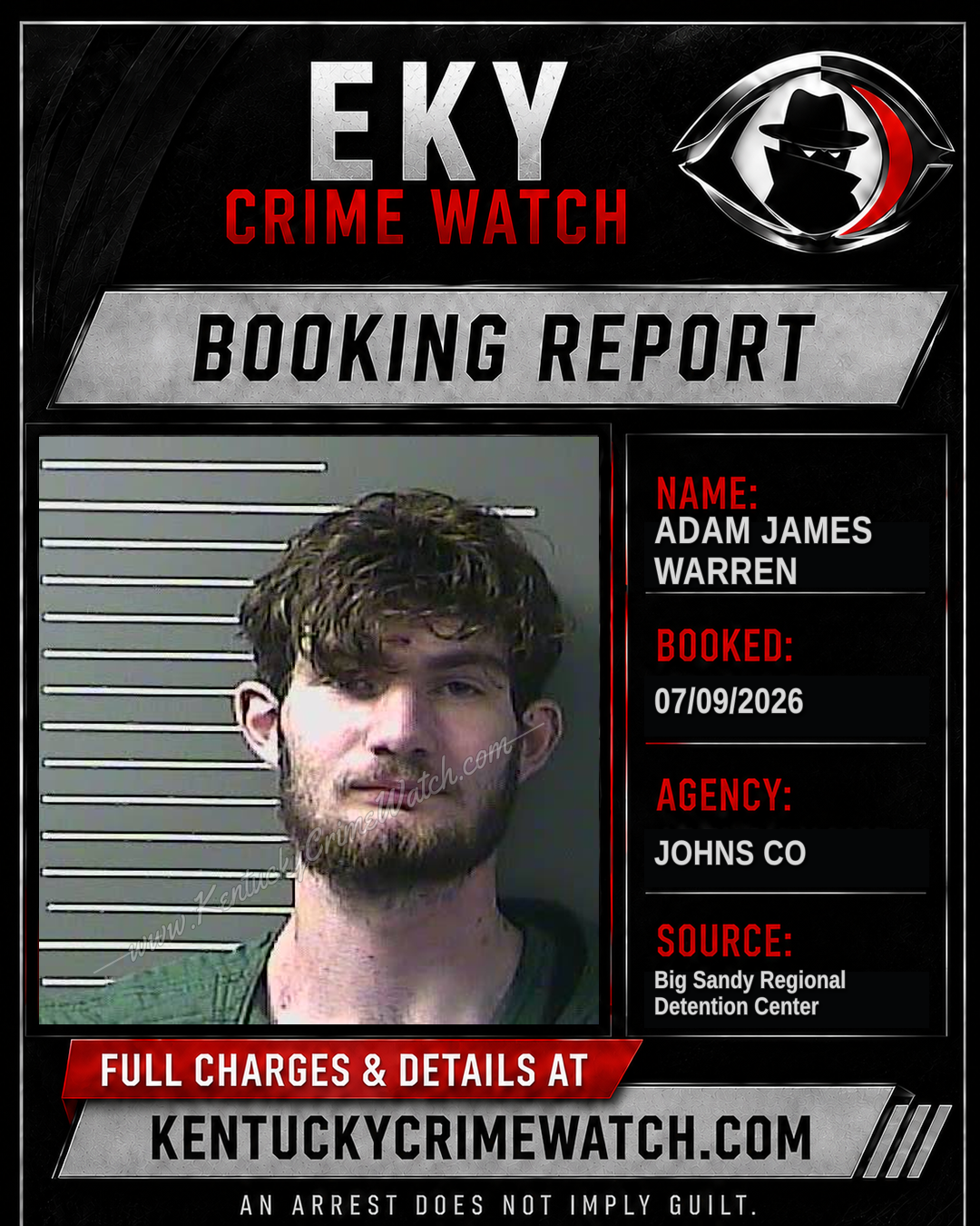 ADAM JAMES WARREN booking report card
