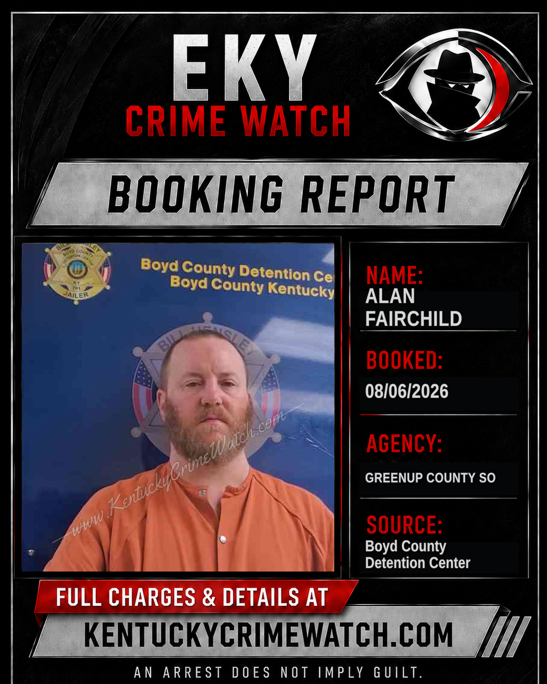 ALAN FAIRCHILD booking report card