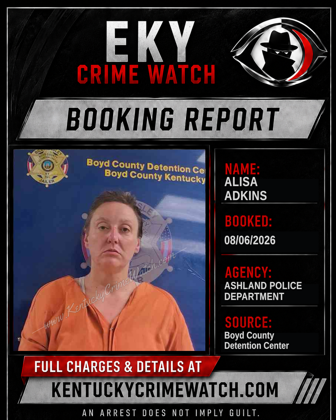 ALISA ADKINS booking report card