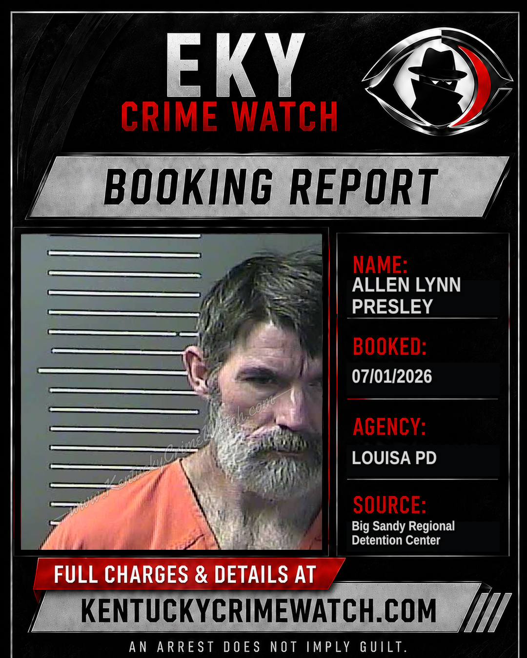 ALLEN LYNN PRESLEY booking report card