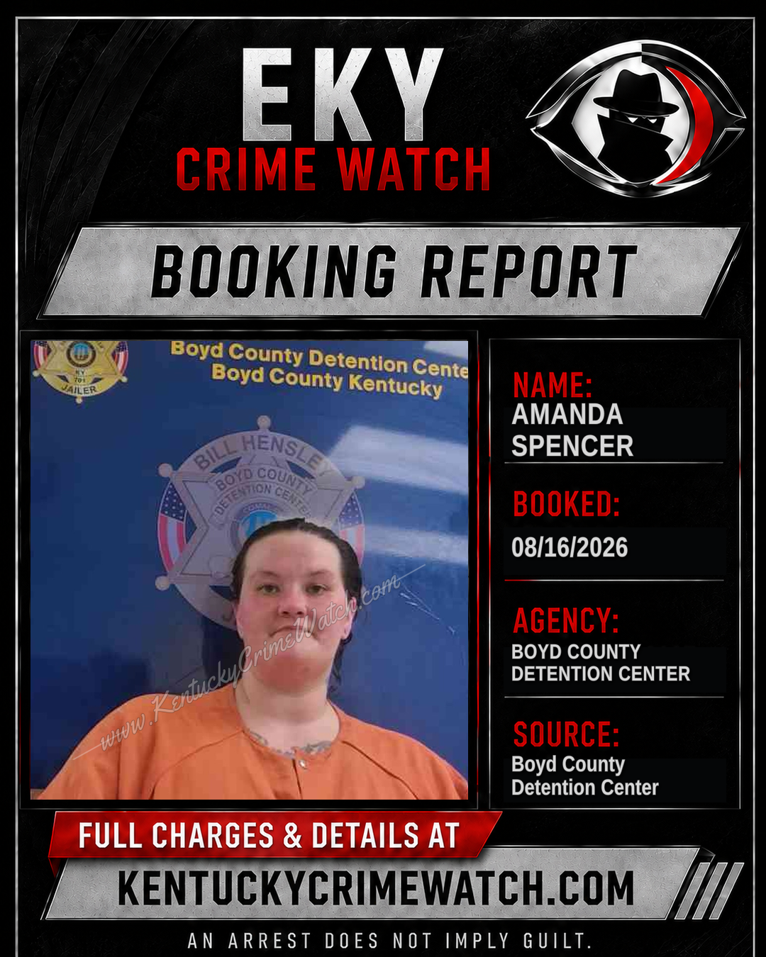 AMANDA SPENCER booking report card