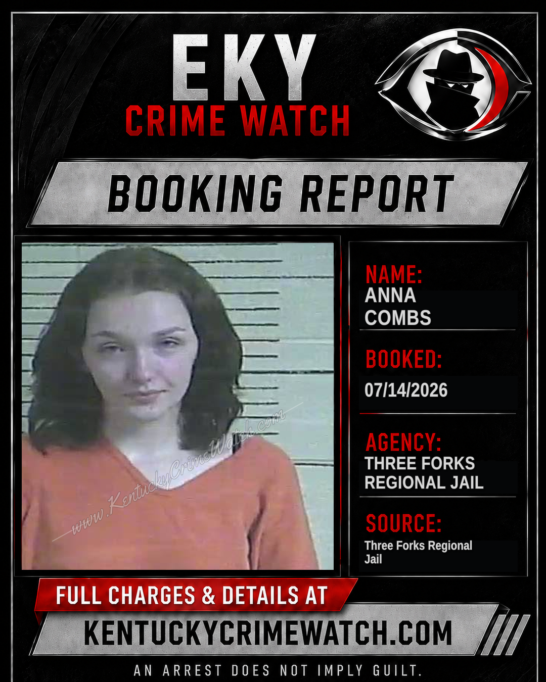 Anna Combs booking report card