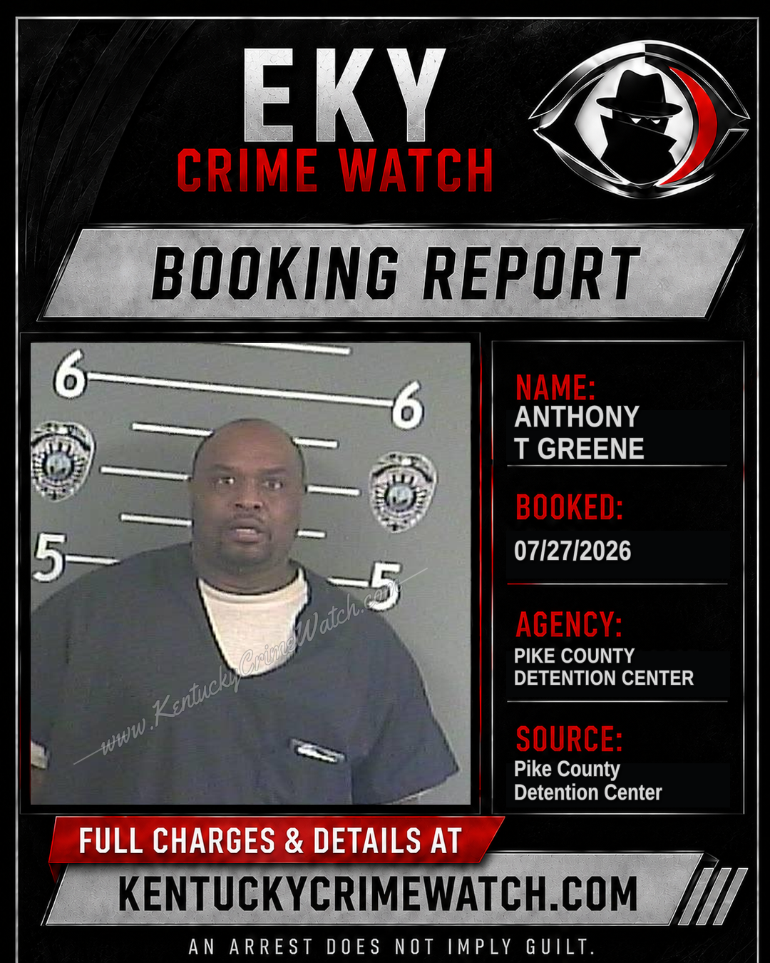 ANTHONY T GREENE booking report card