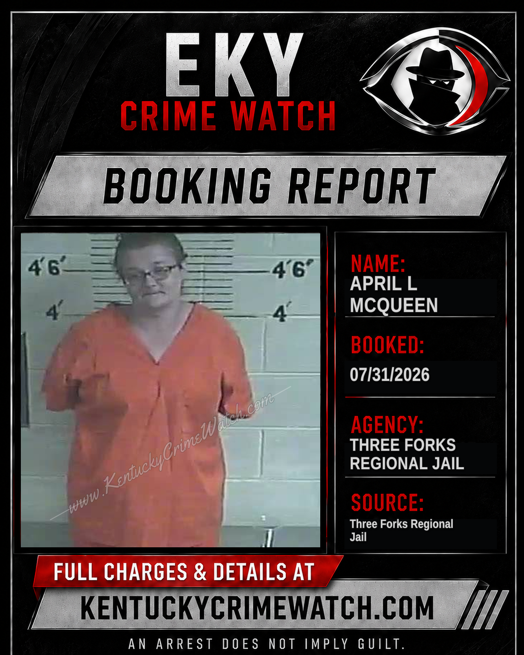 April L McQueen booking report card