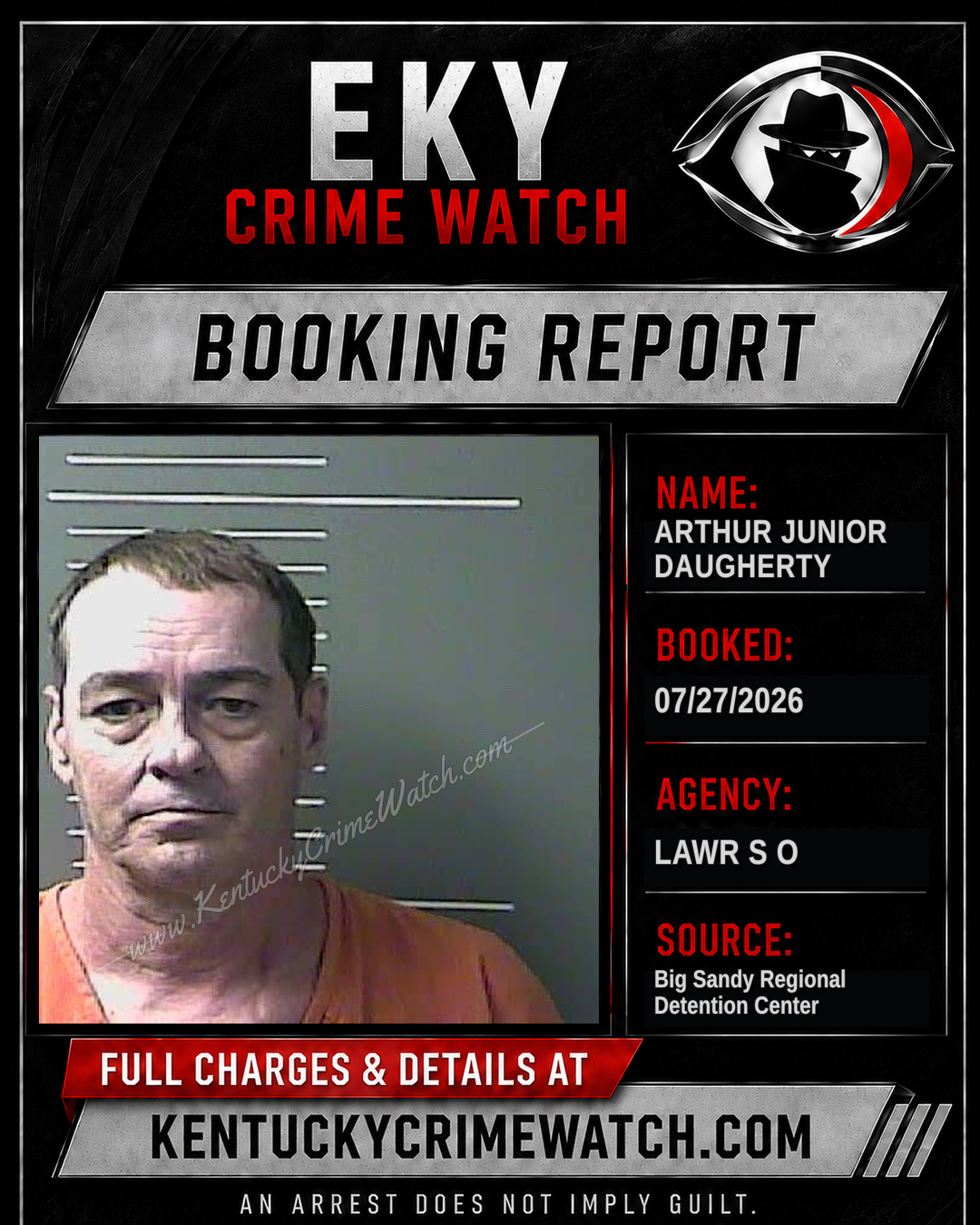 ARTHUR JUNIOR DAUGHERTY booking report card