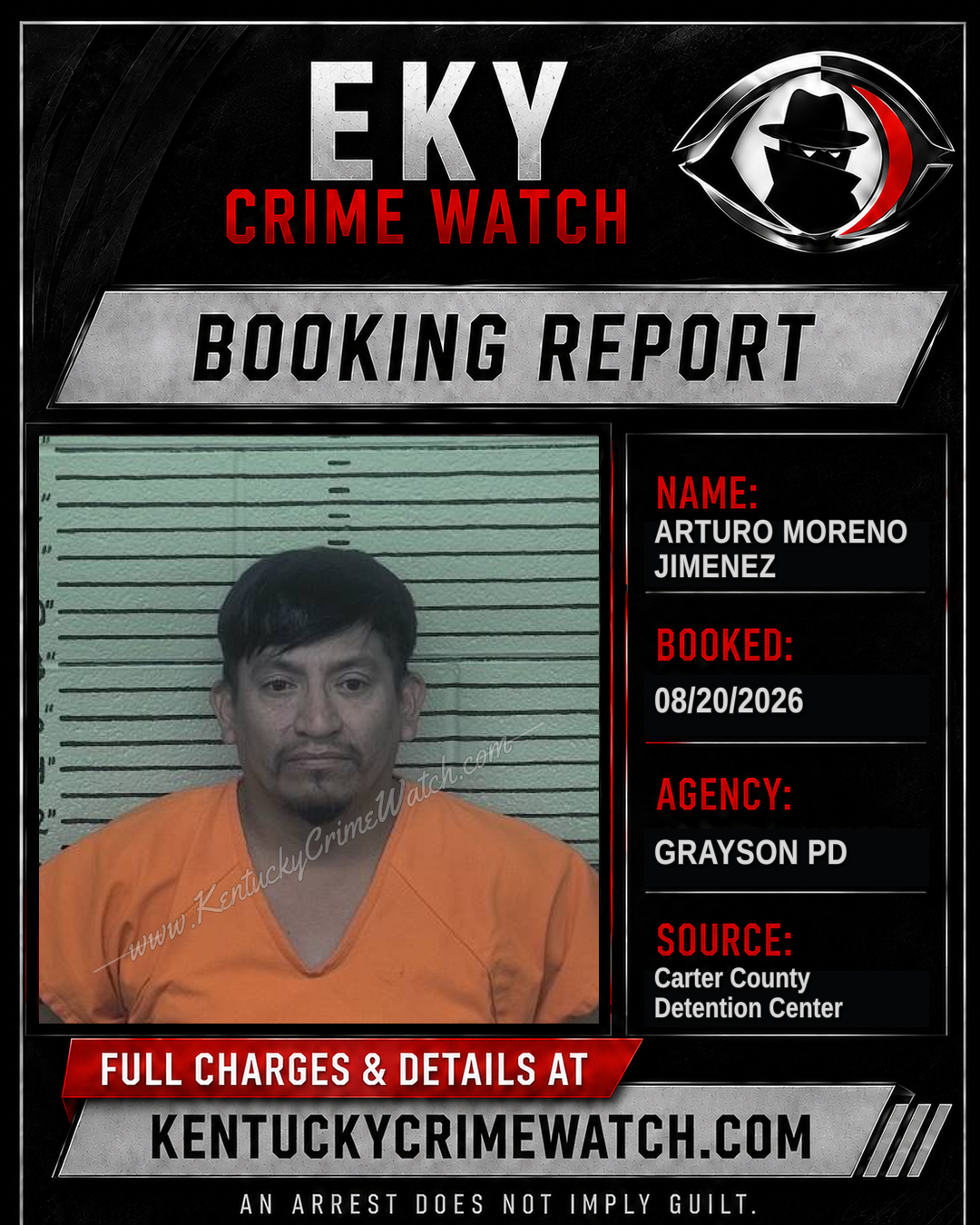 ARTURO MORENO JIMENEZ booking report card
