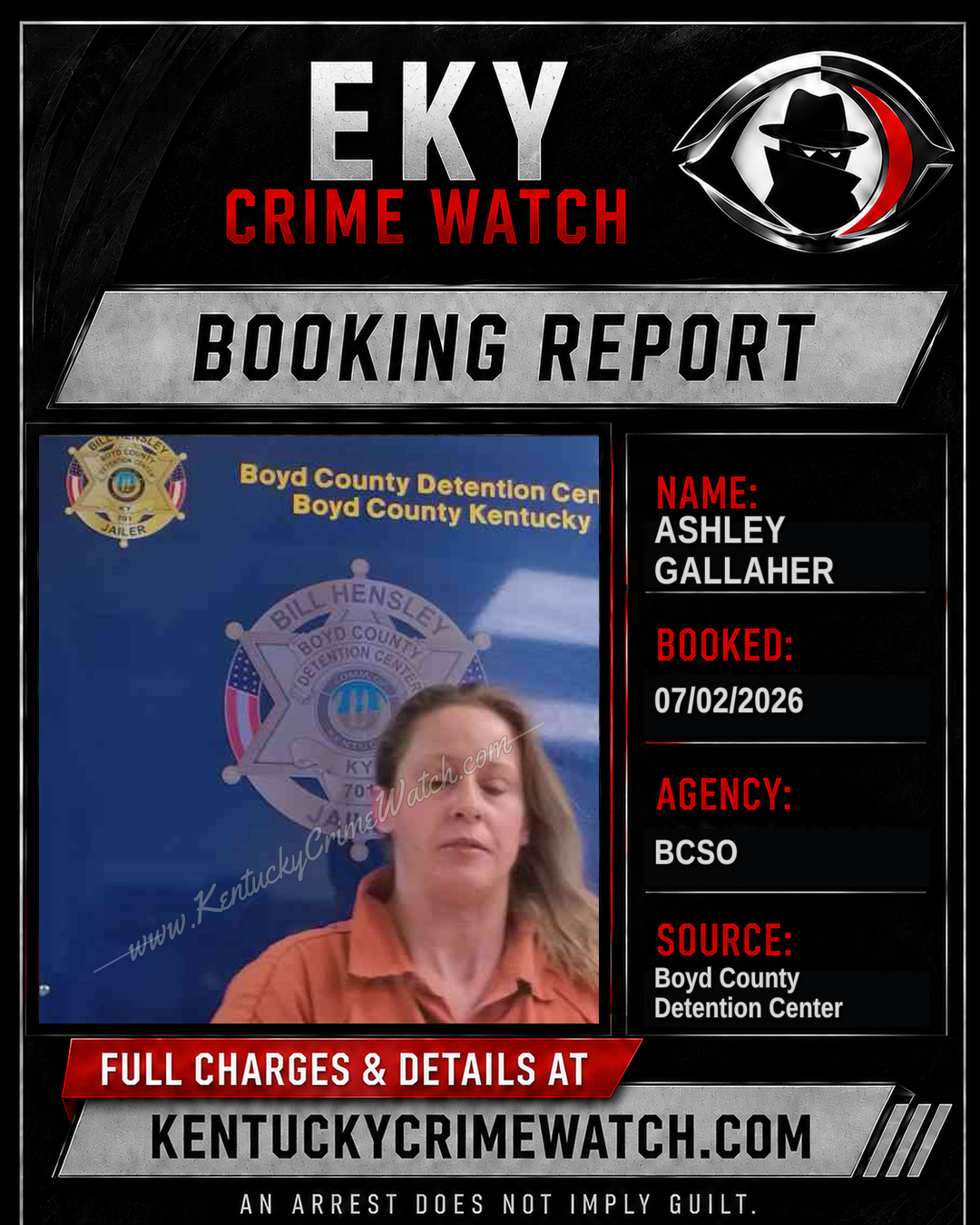 ASHLEY GALLAHER booking report card