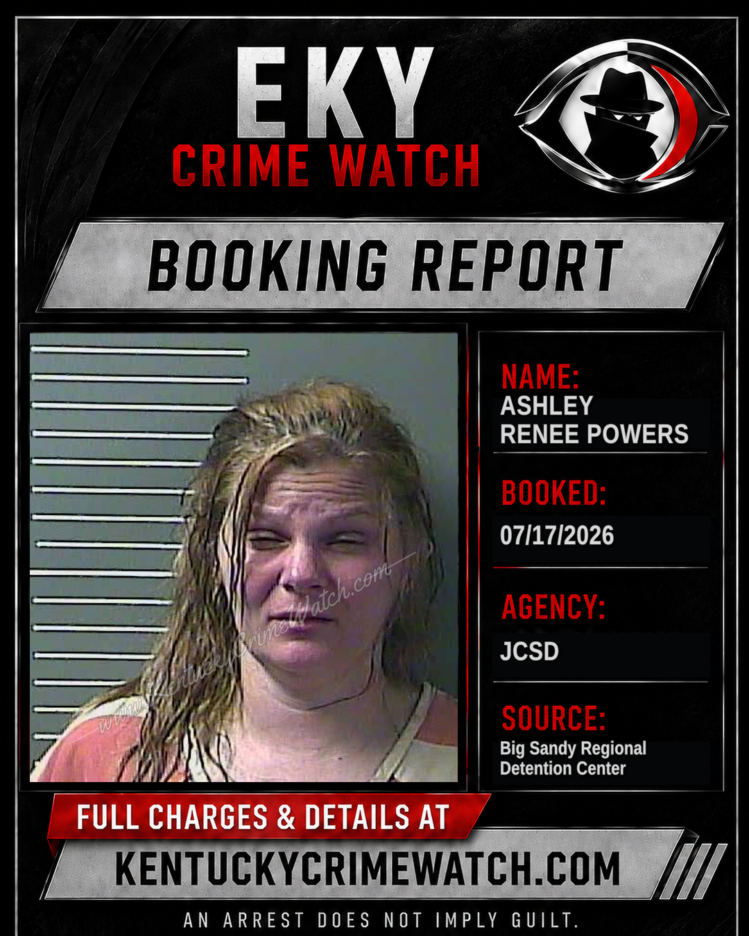 ASHLEY RENEE POWERS booking report card