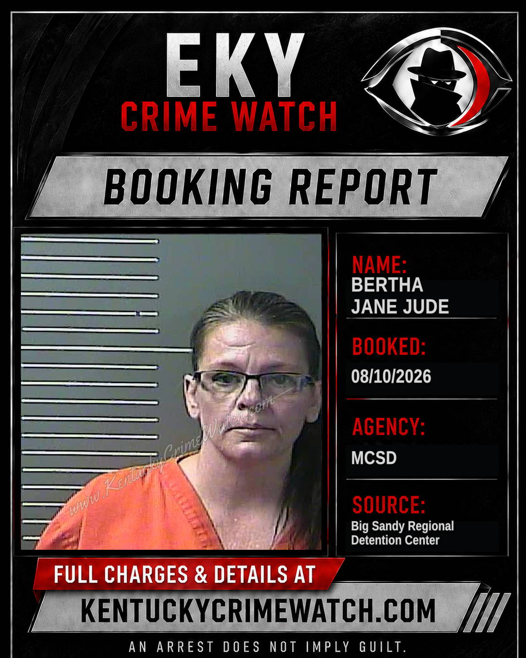 BERTHA JANE JUDE booking report card