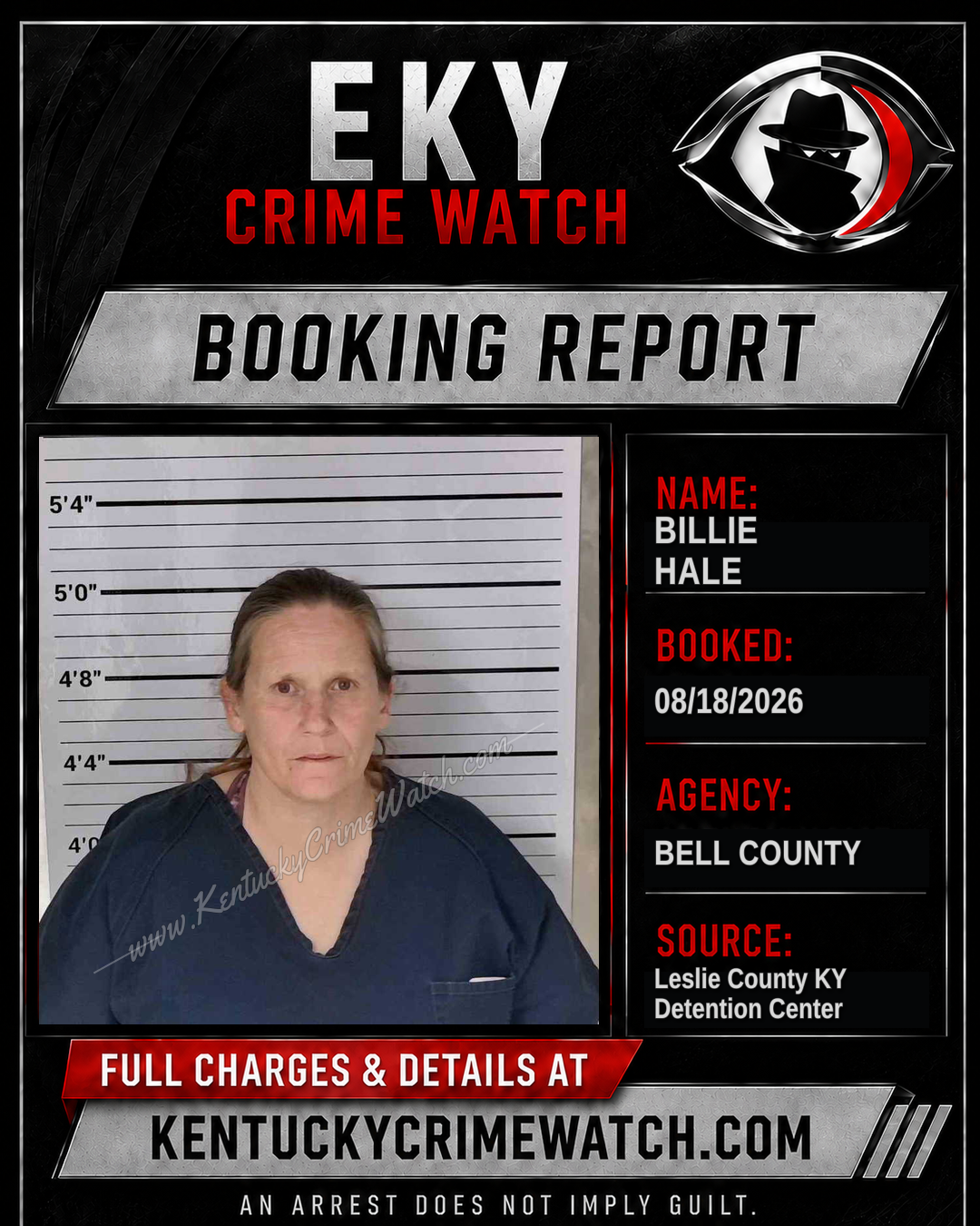BILLIE HALE booking report card