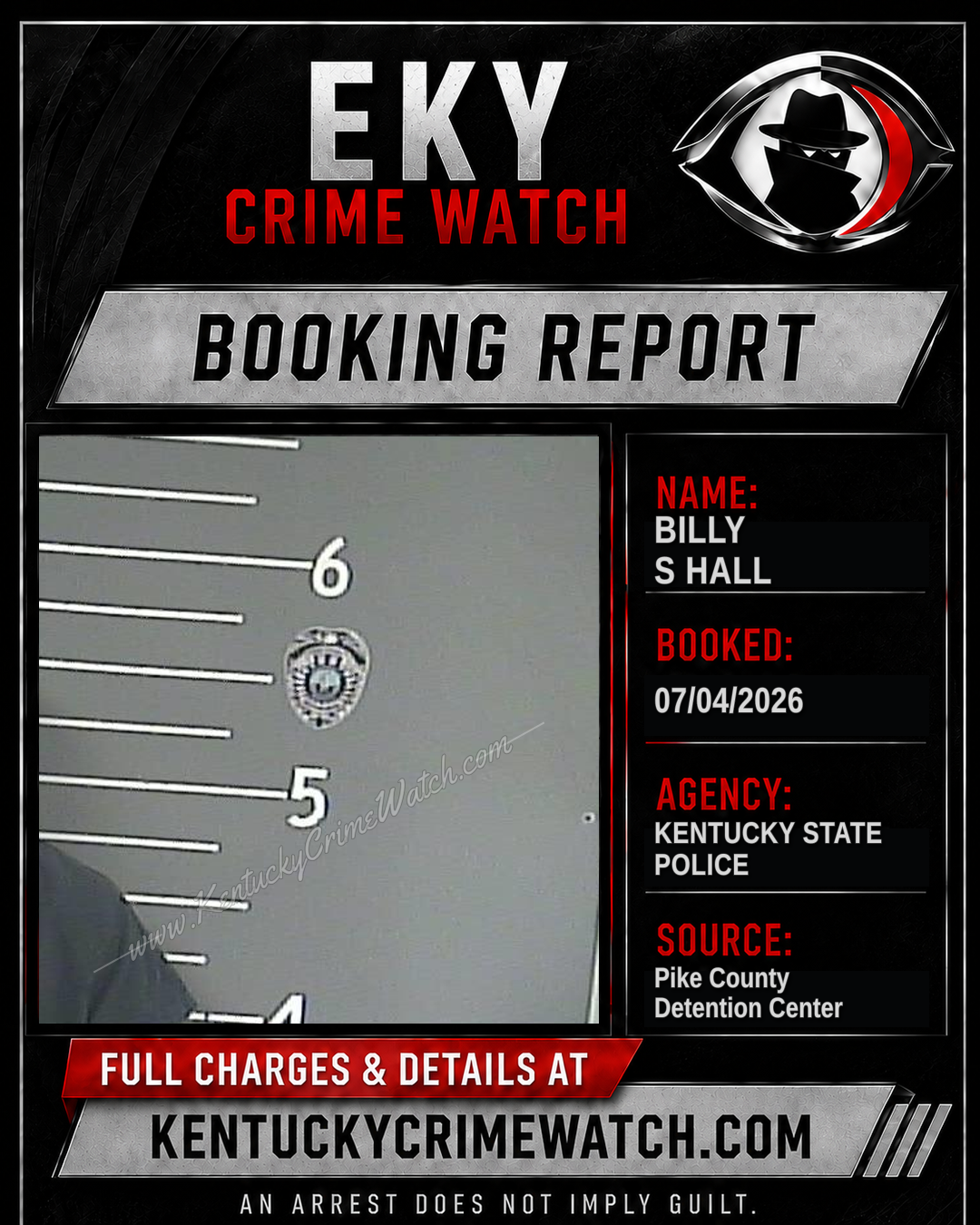 BILLY S HALL booking report card