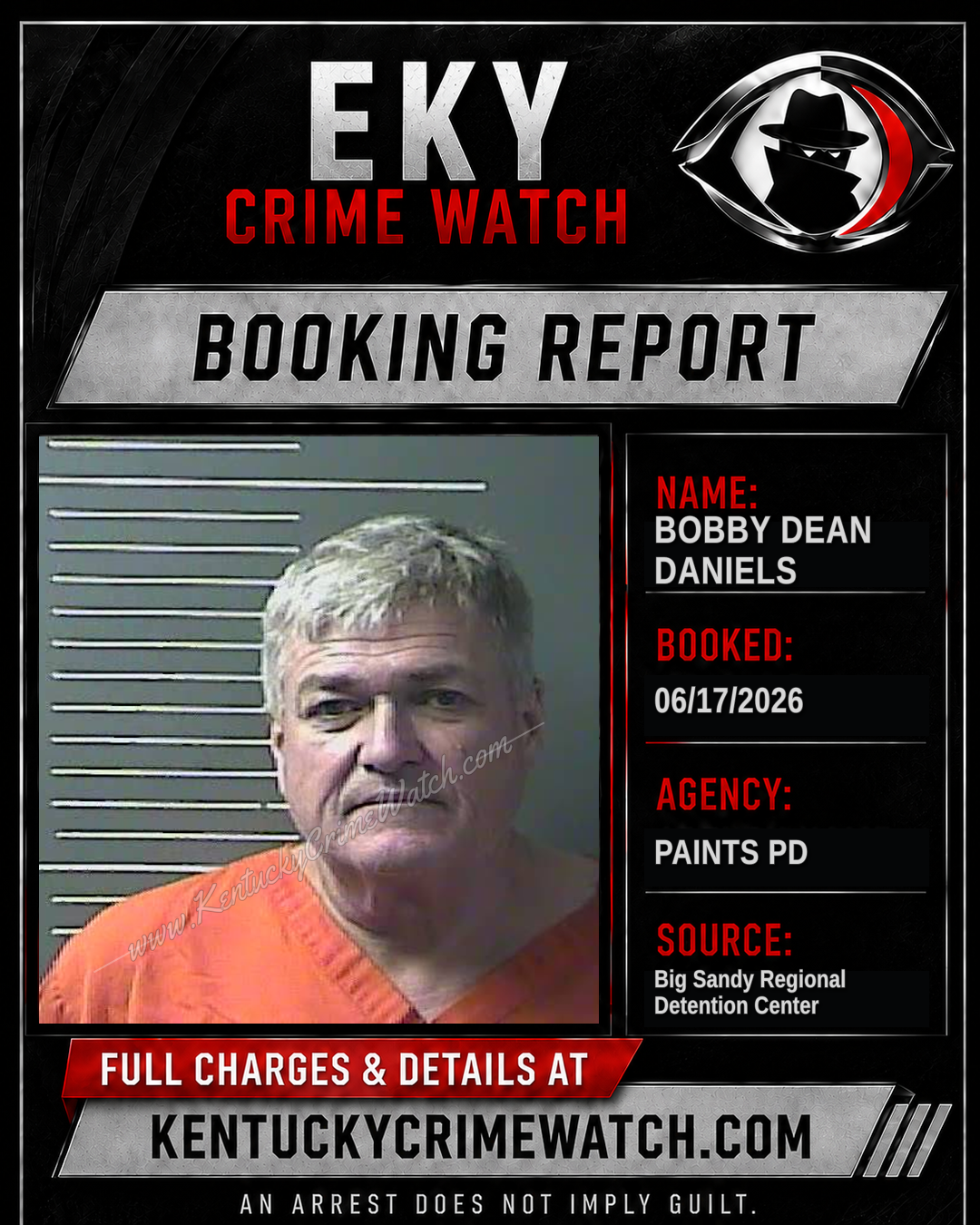 BOBBY DEAN DANIELS booking report card
