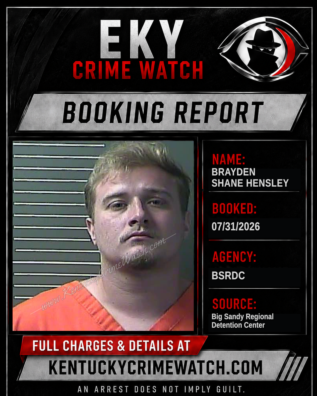 BRAYDEN SHANE HENSLEY booking report card