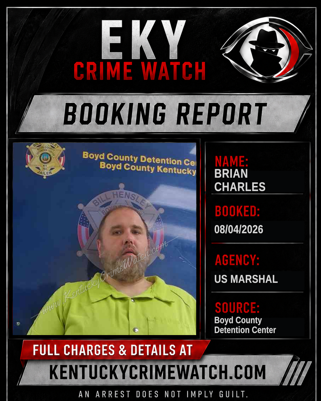 BRIAN CHARLES booking report card