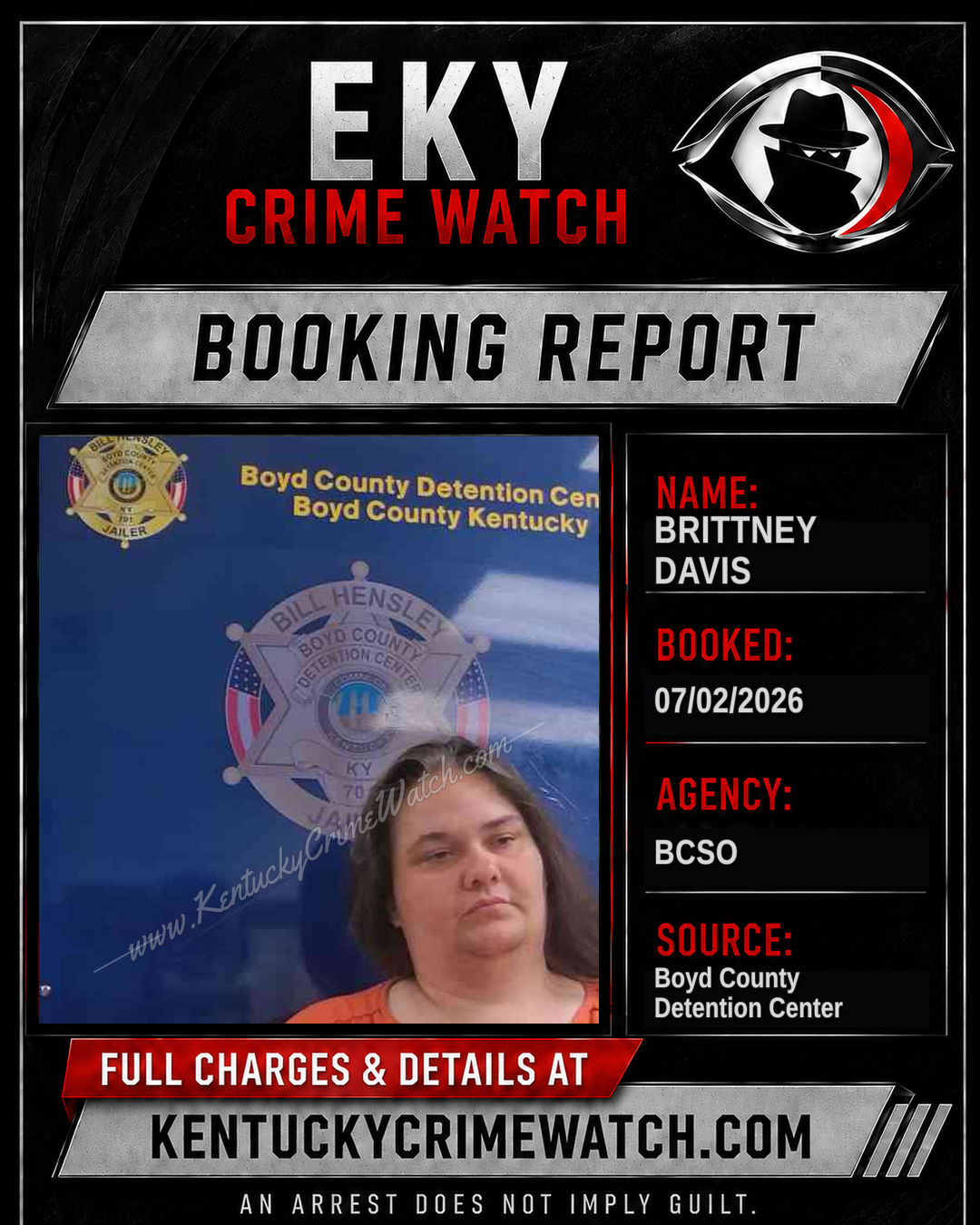 BRITTNEY DAVIS booking report card