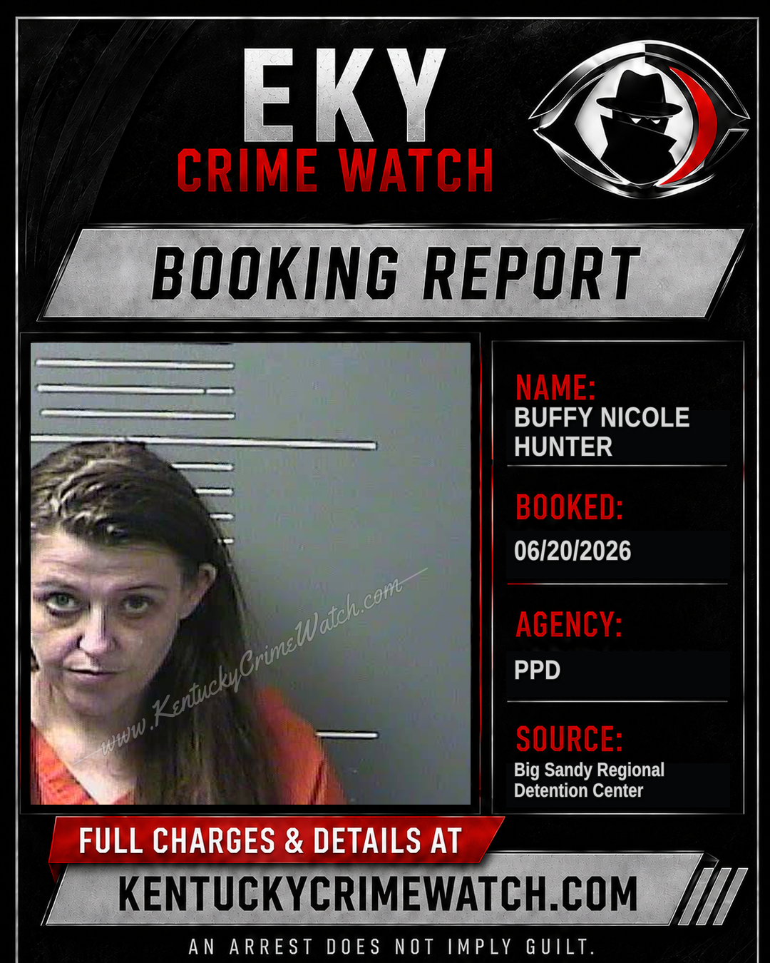 BUFFY NICOLE HUNTER booking report card