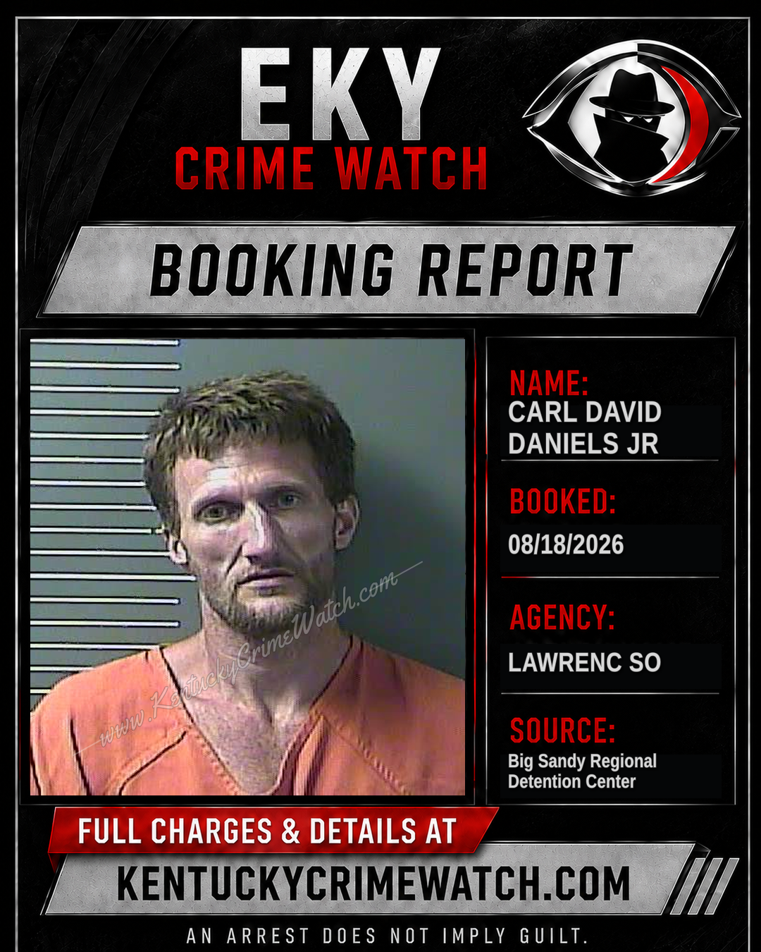 CARL DAVID DANIELS JR booking report card