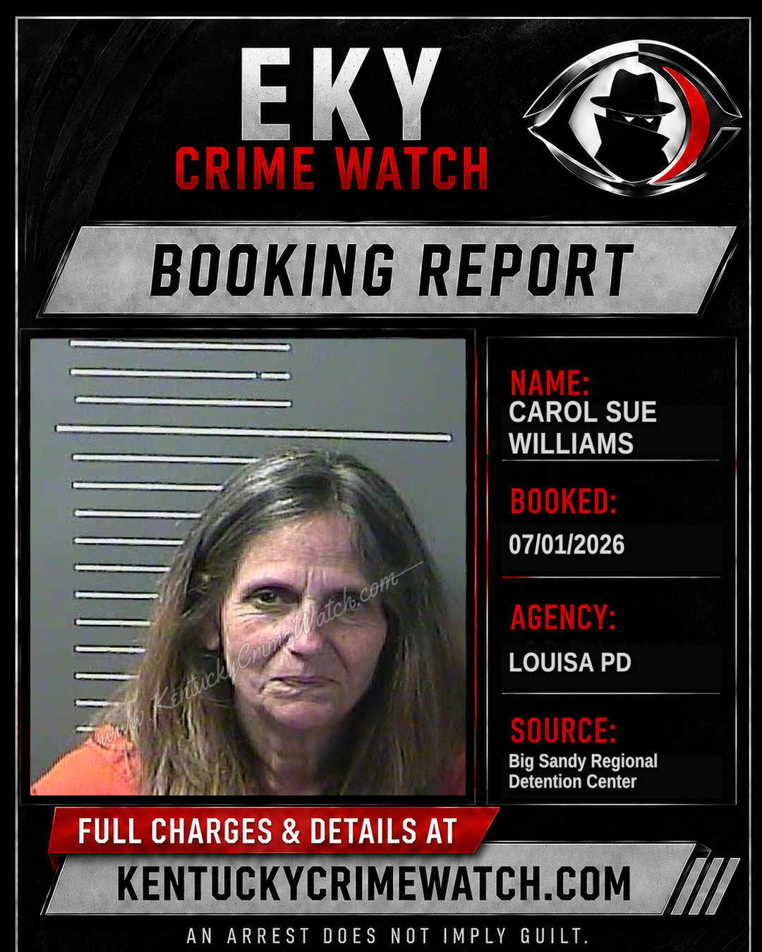 CAROL SUE WILLIAMS booking report card