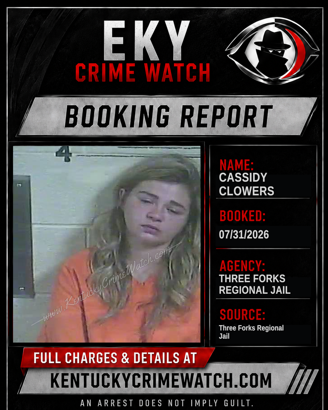 Cassidy Clowers booking report card