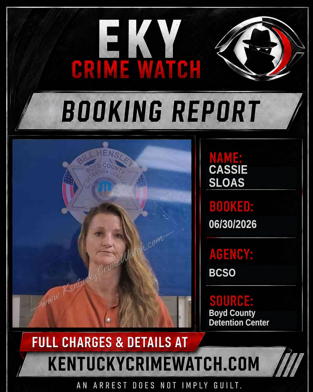 CASSIE SLOAS booking report card