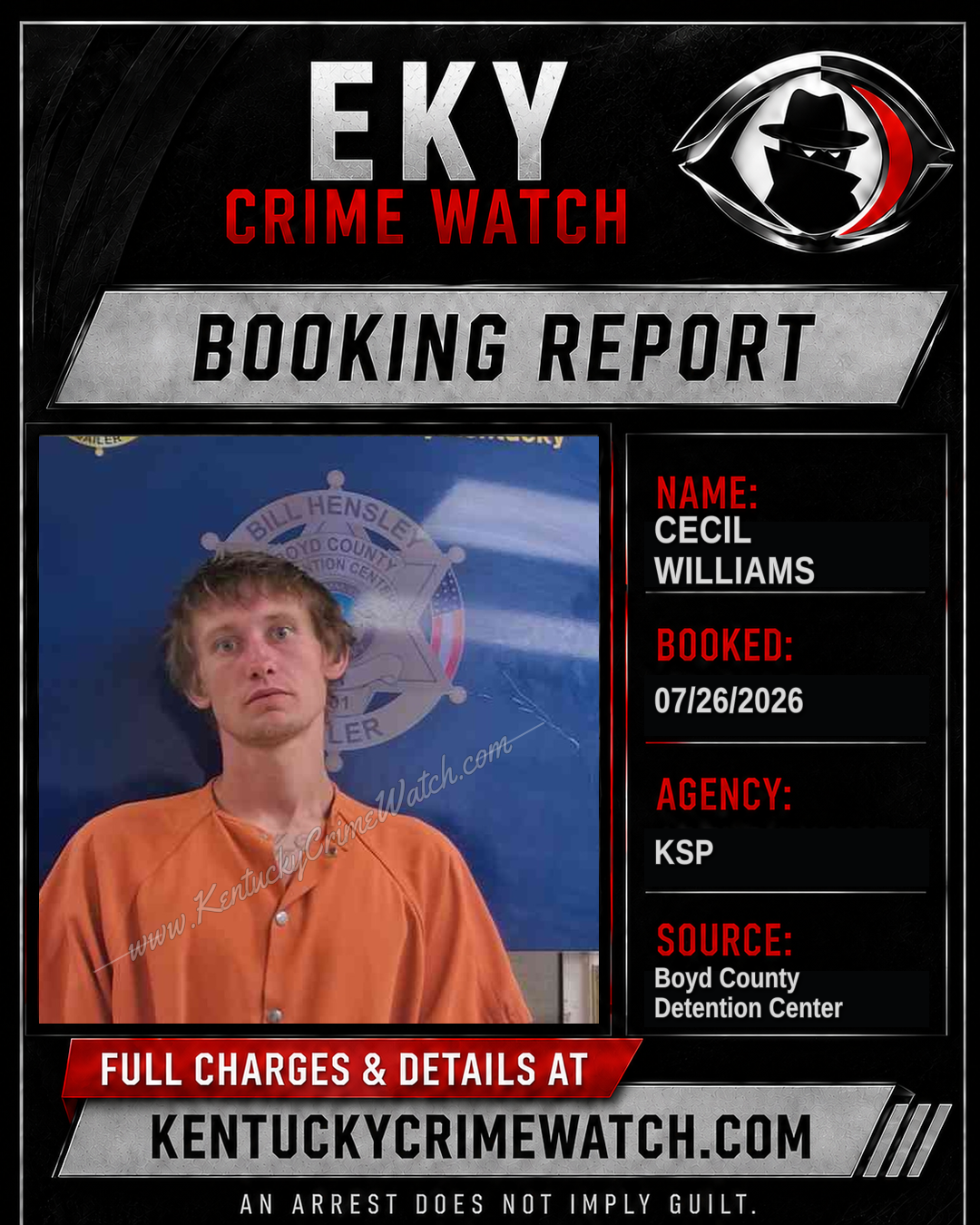 CECIL WILLIAMS booking report card