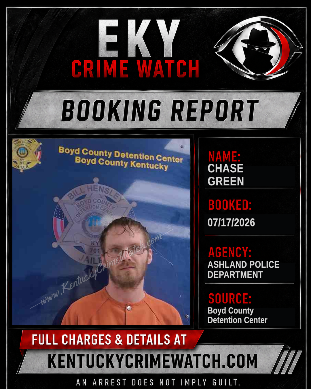 CHASE GREEN booking report card