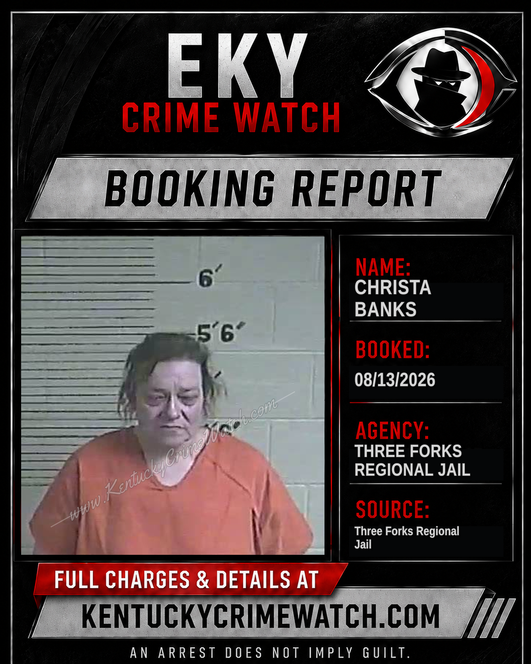 Christa Banks booking report card