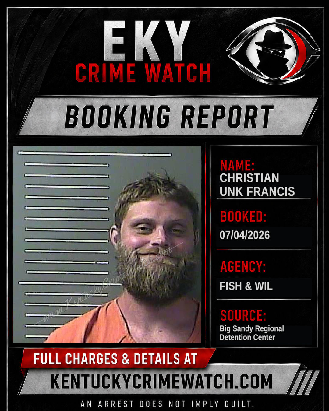 CHRISTIAN UNK FRANCIS booking report card