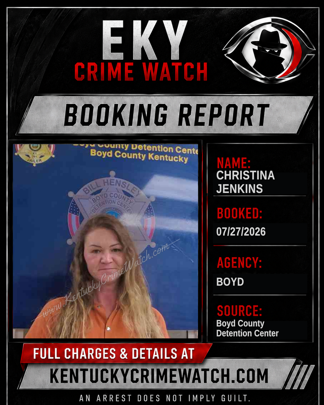 CHRISTINA JENKINS booking report card