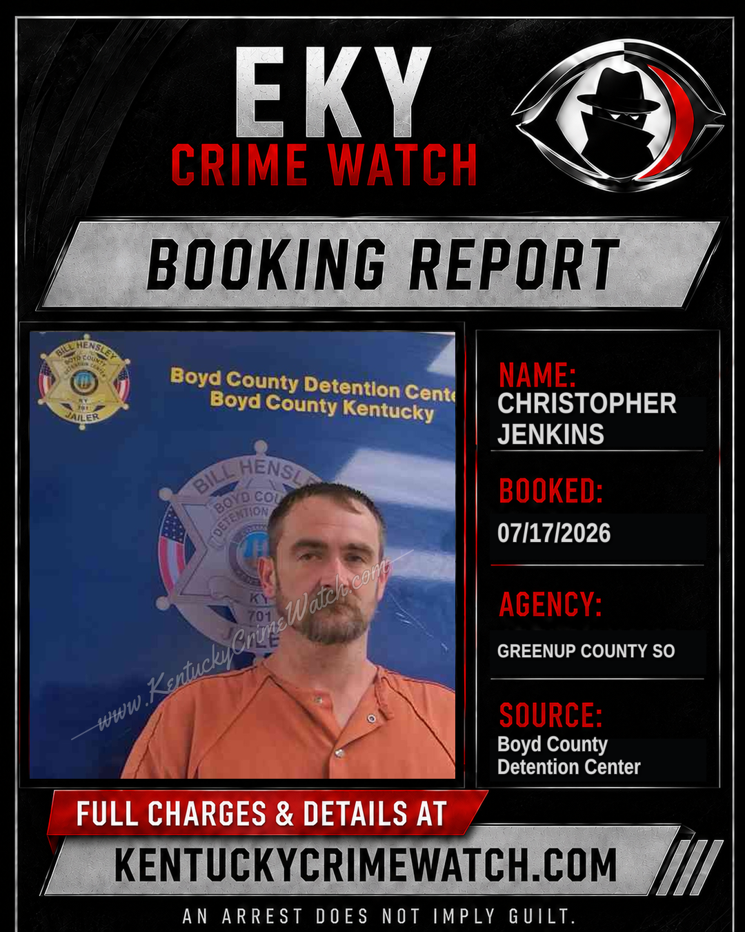 CHRISTOPHER JENKINS booking report card