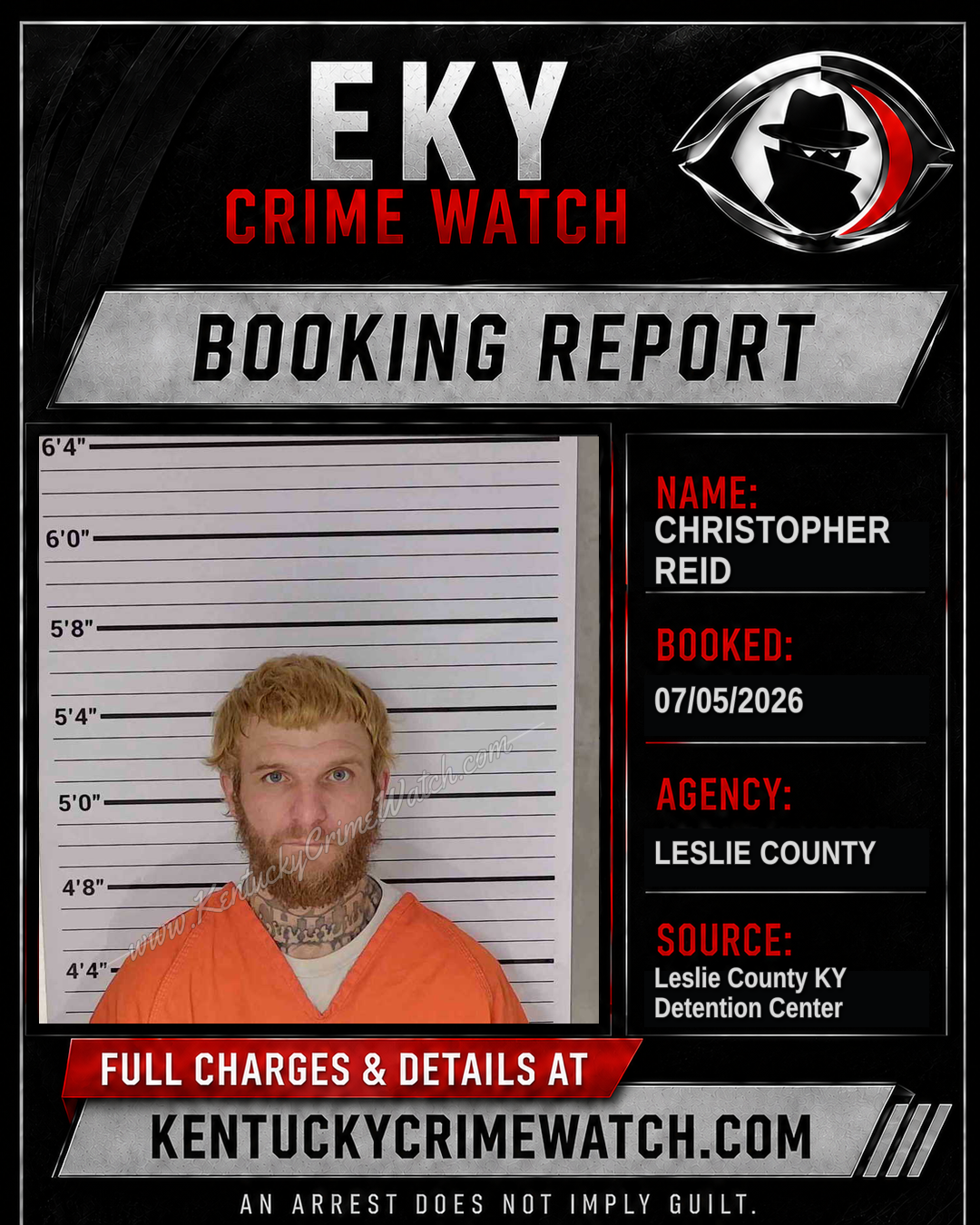 CHRISTOPHER REID booking report card