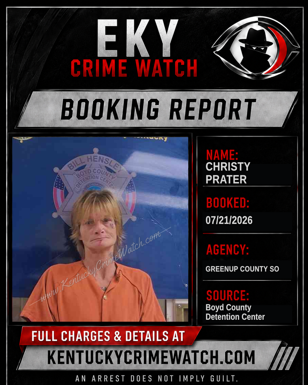 CHRISTY PRATER booking report card