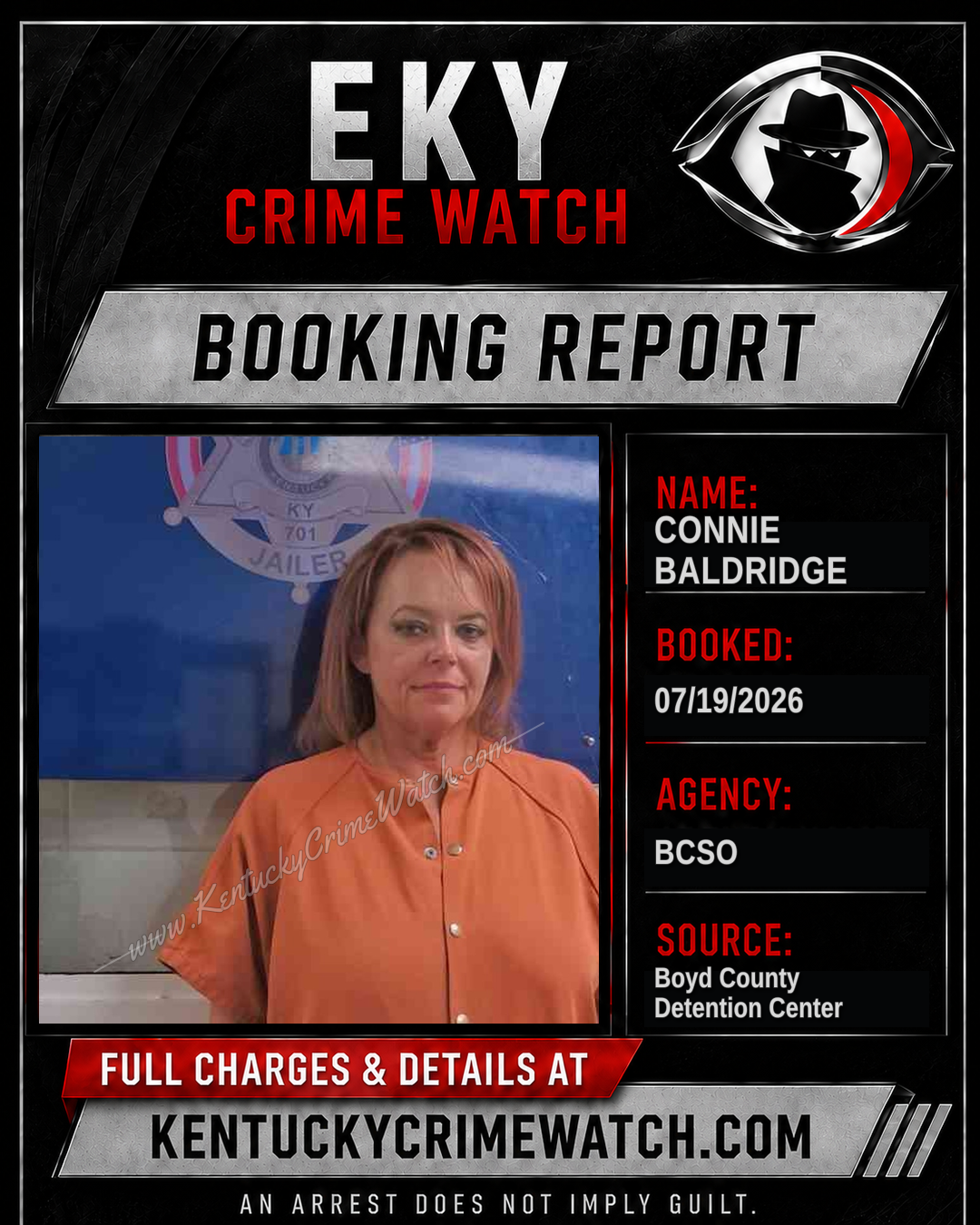 CONNIE BALDRIDGE booking report card