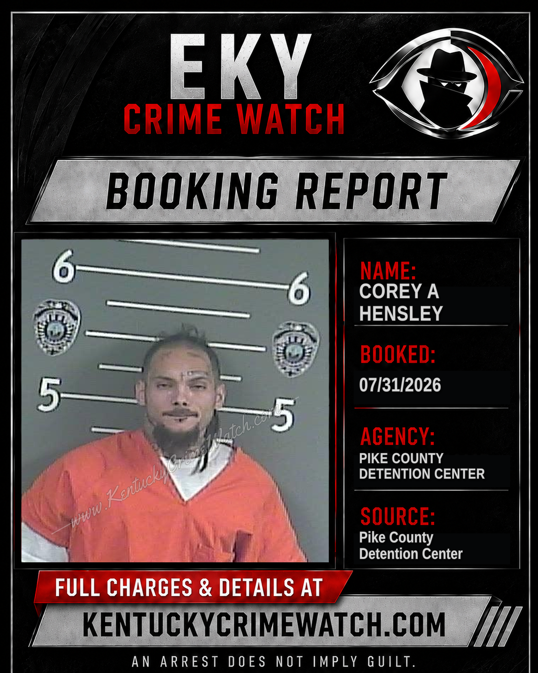 COREY A HENSLEY booking report card