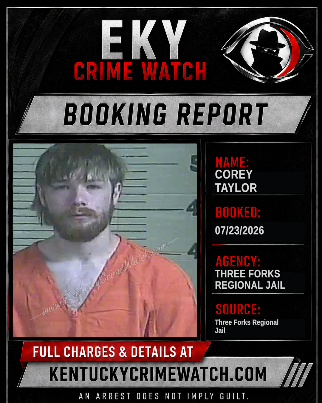 COREY TAYLOR booking report card