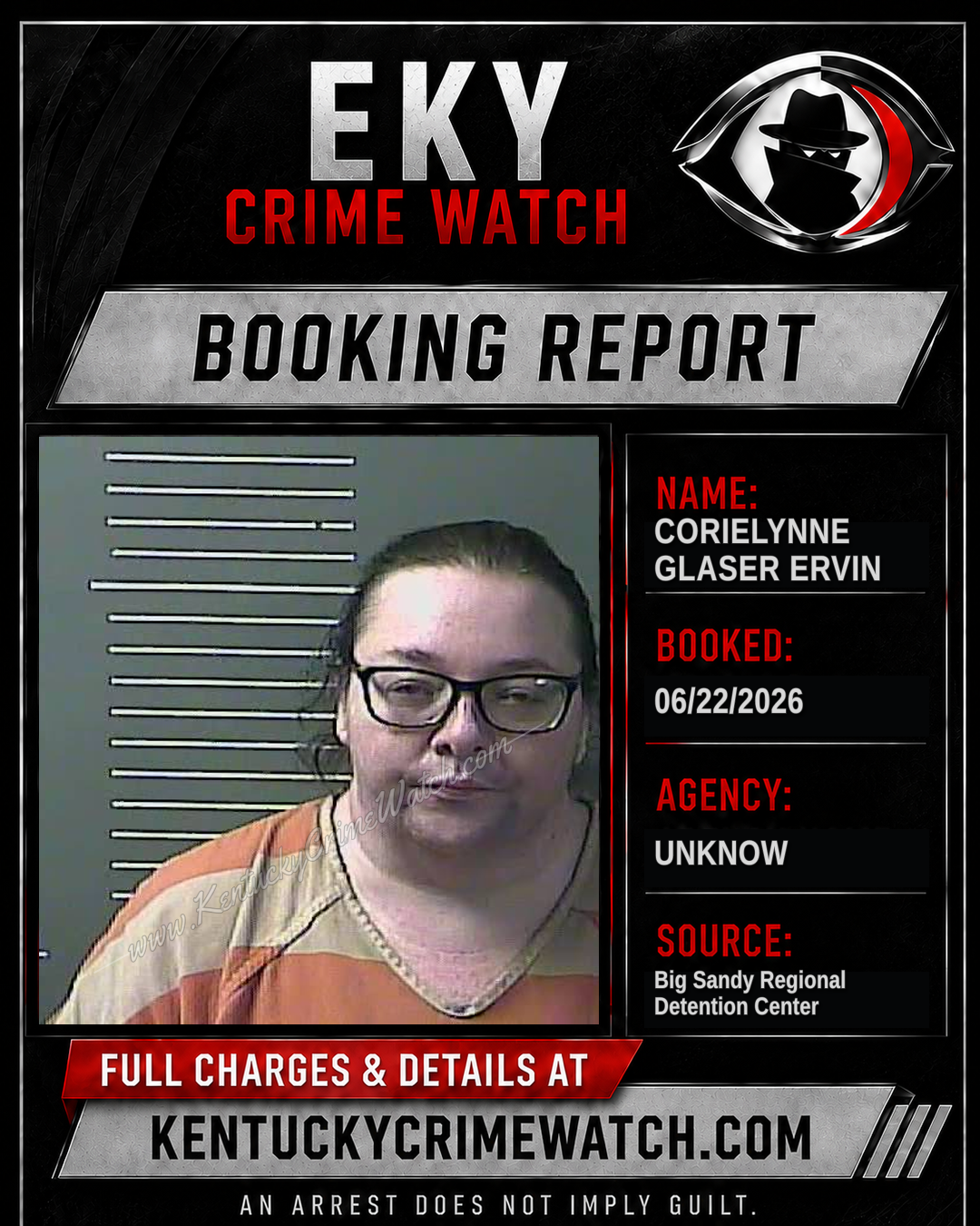 CORIELYNNE GLASER ERVIN booking report card