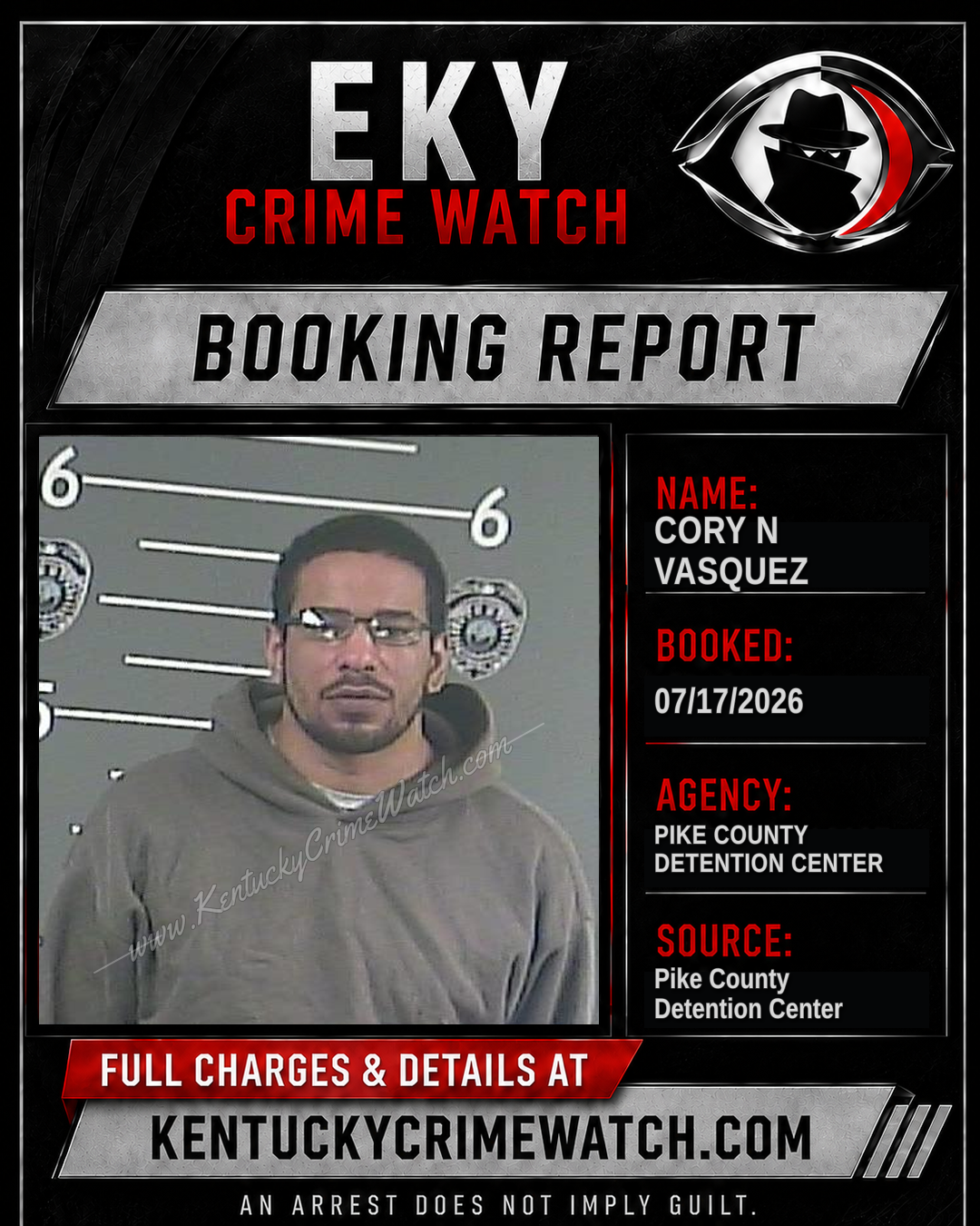 CORY N VASQUEZ booking report card