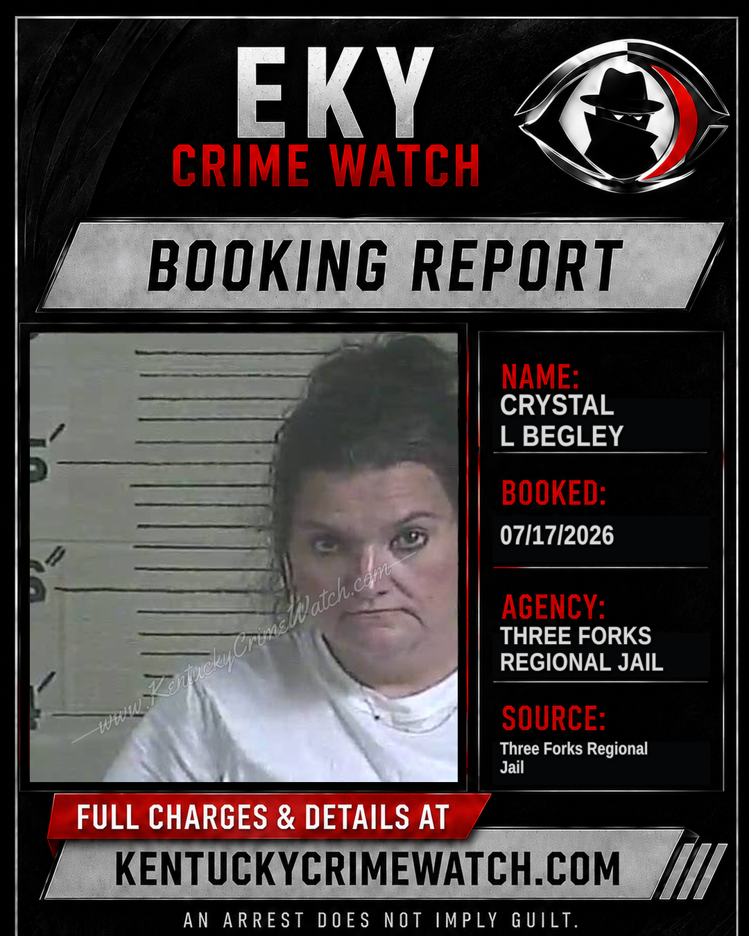 Crystal L Begley booking report card