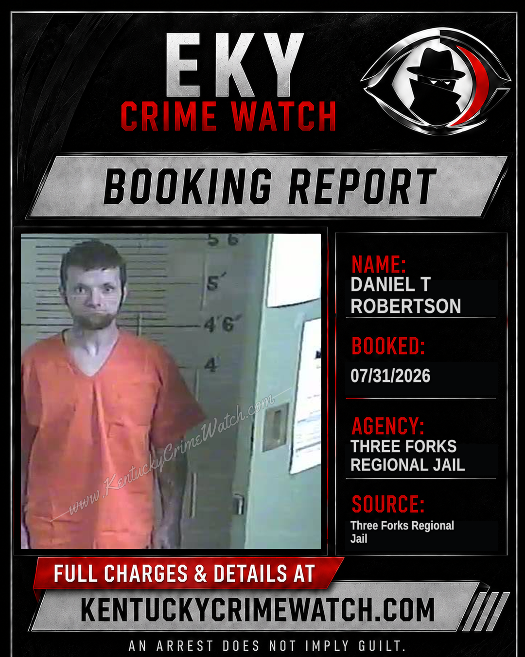 Daniel T Robertson booking report card