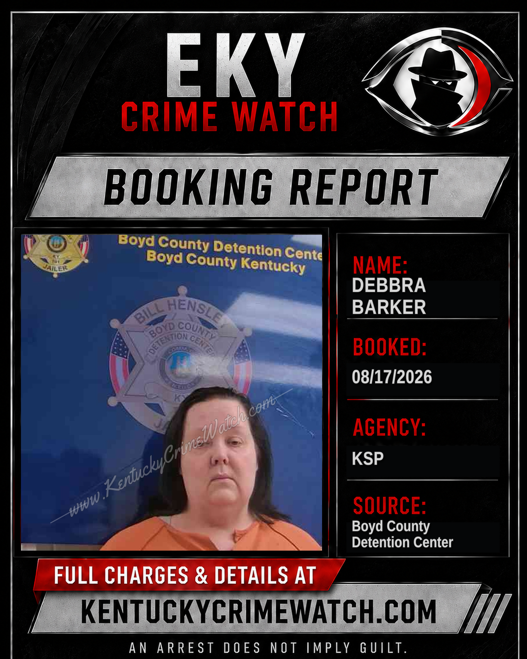 DEBBRA BARKER booking report card