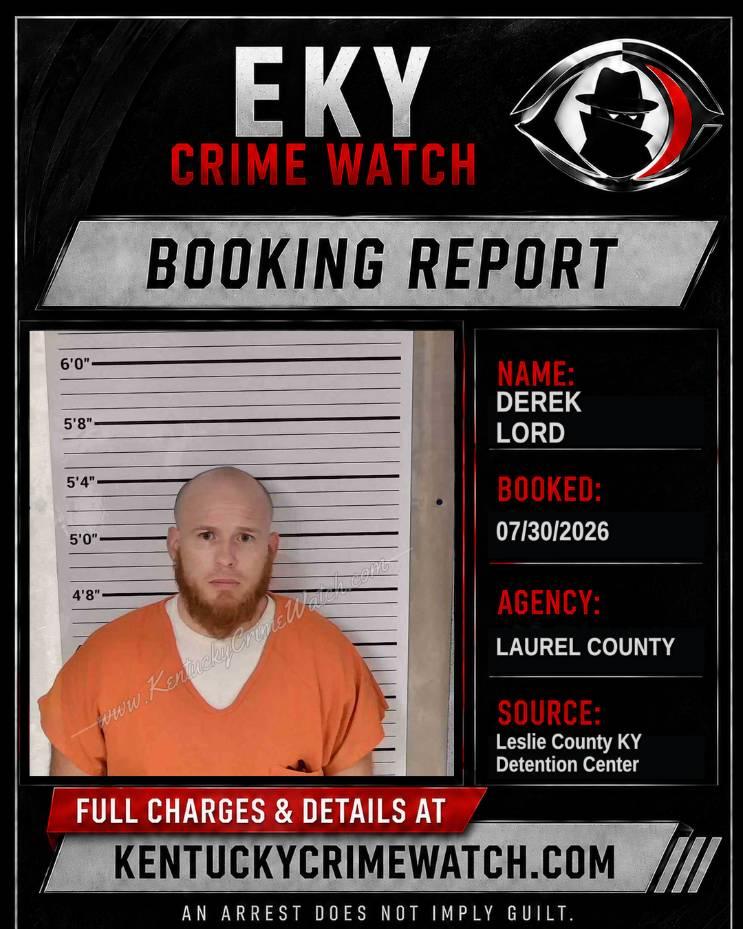 DEREK LORD booking report card