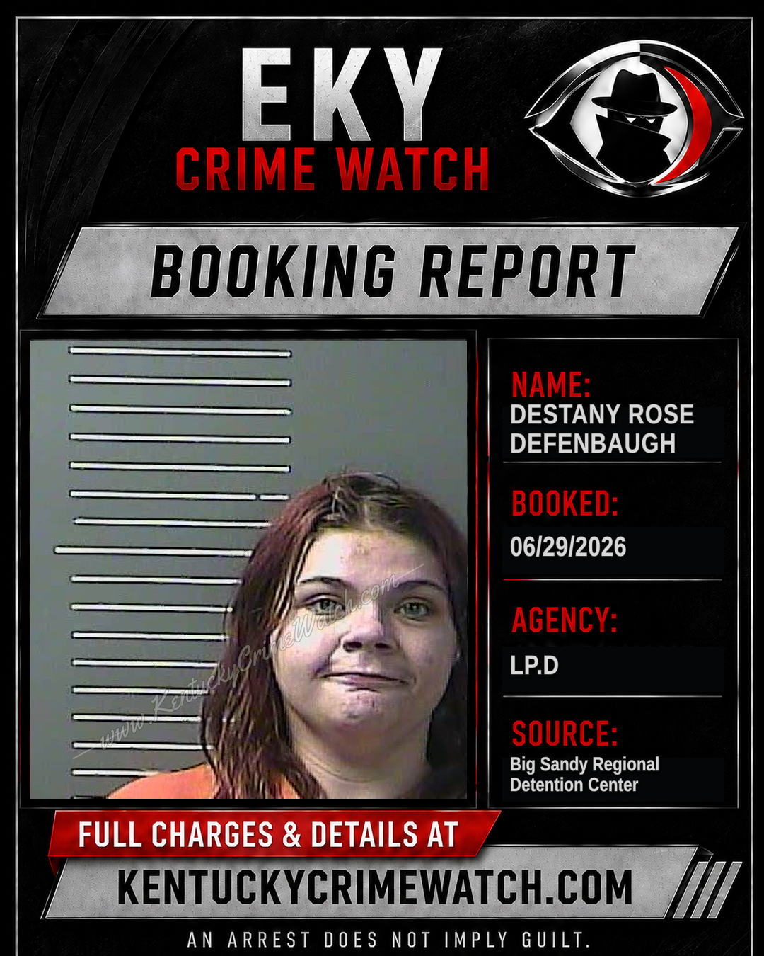 DESTANY ROSE DEFENBAUGH booking report card