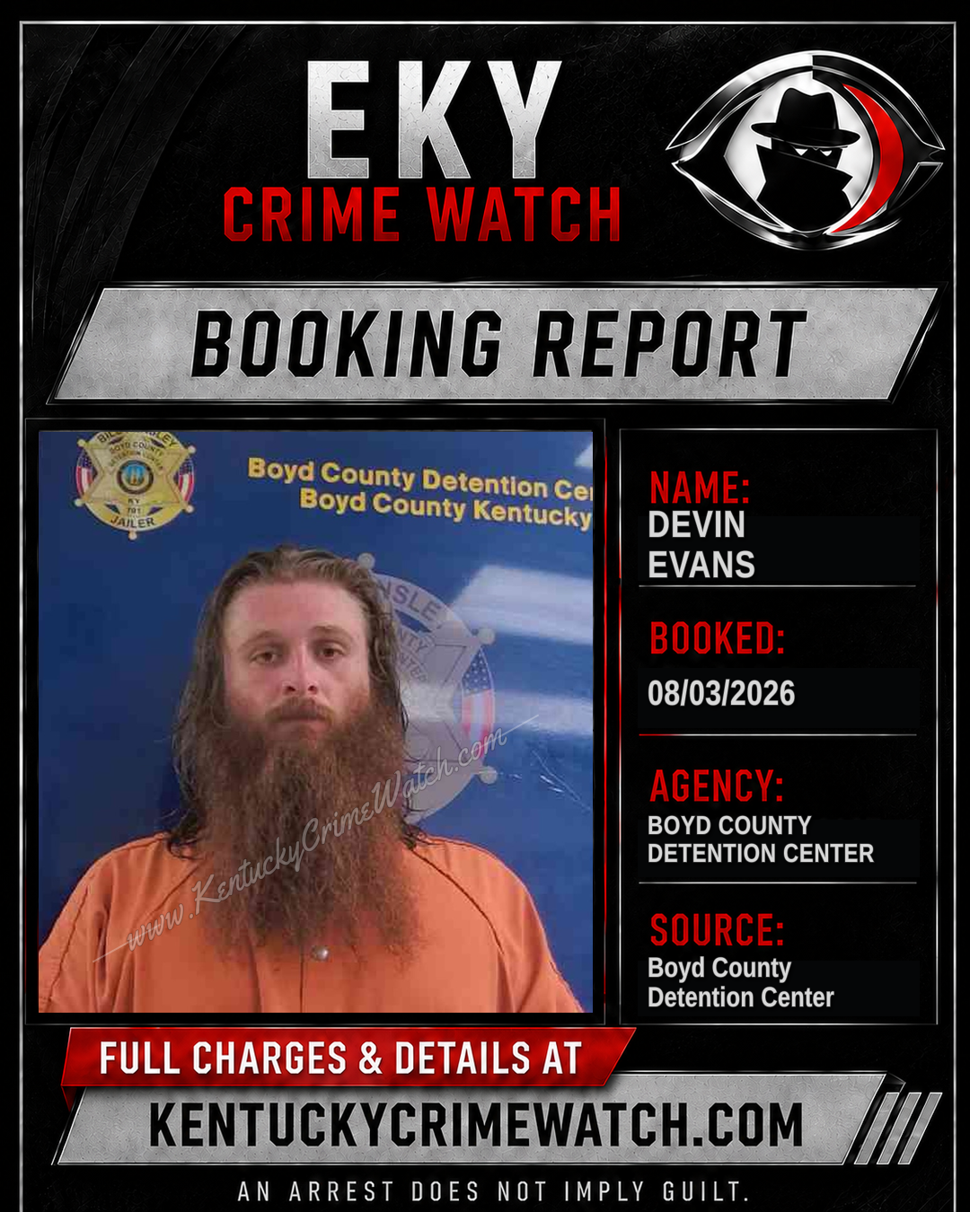 DEVIN EVANS booking report card