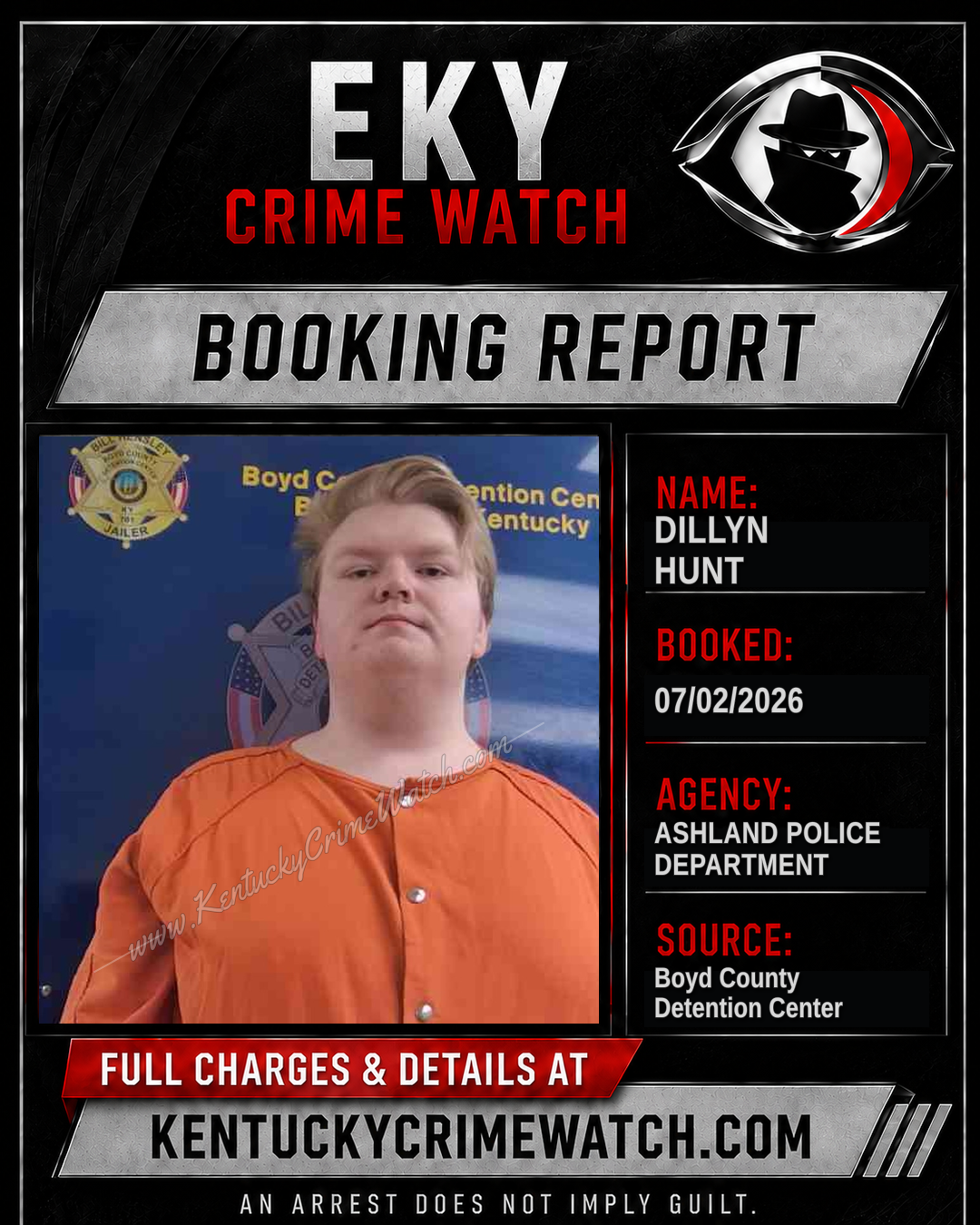 DILLYN HUNT booking report card