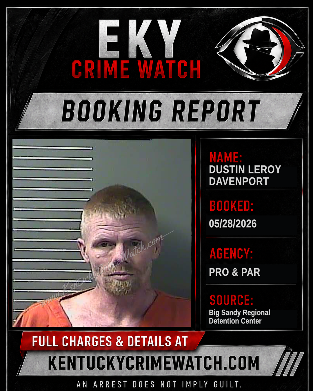 DUSTIN LEROY DAVENPORT booking report card
