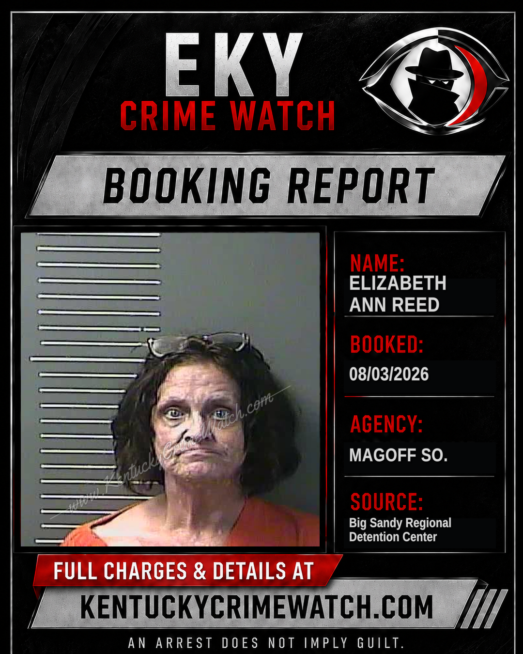 ELIZABETH ANN REED booking report card