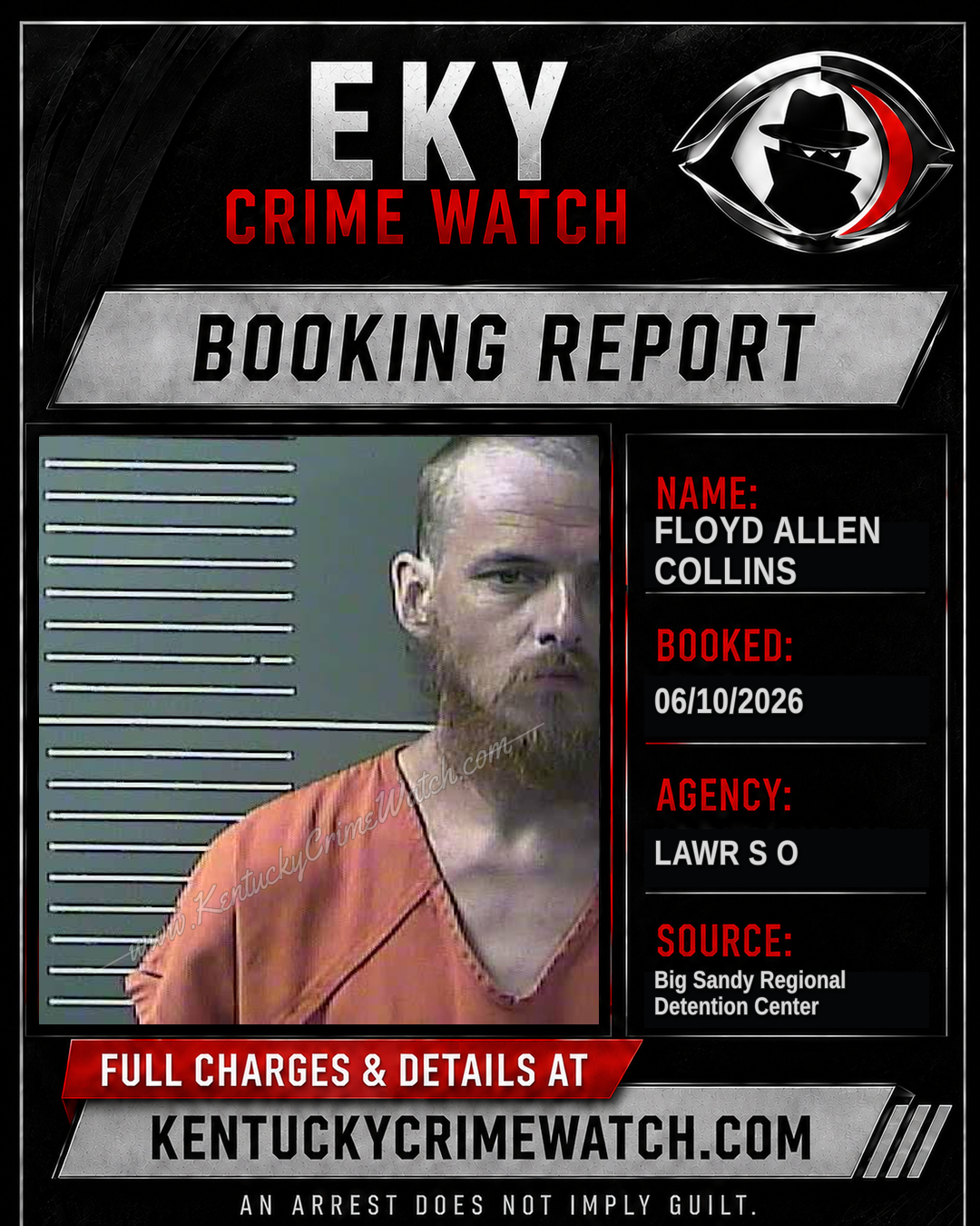 FLOYD ALLEN COLLINS booking report card