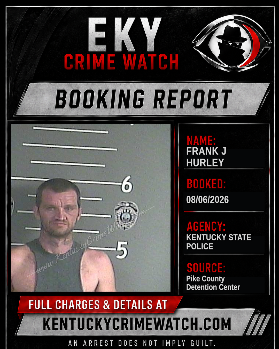 FRANK J HURLEY booking report card