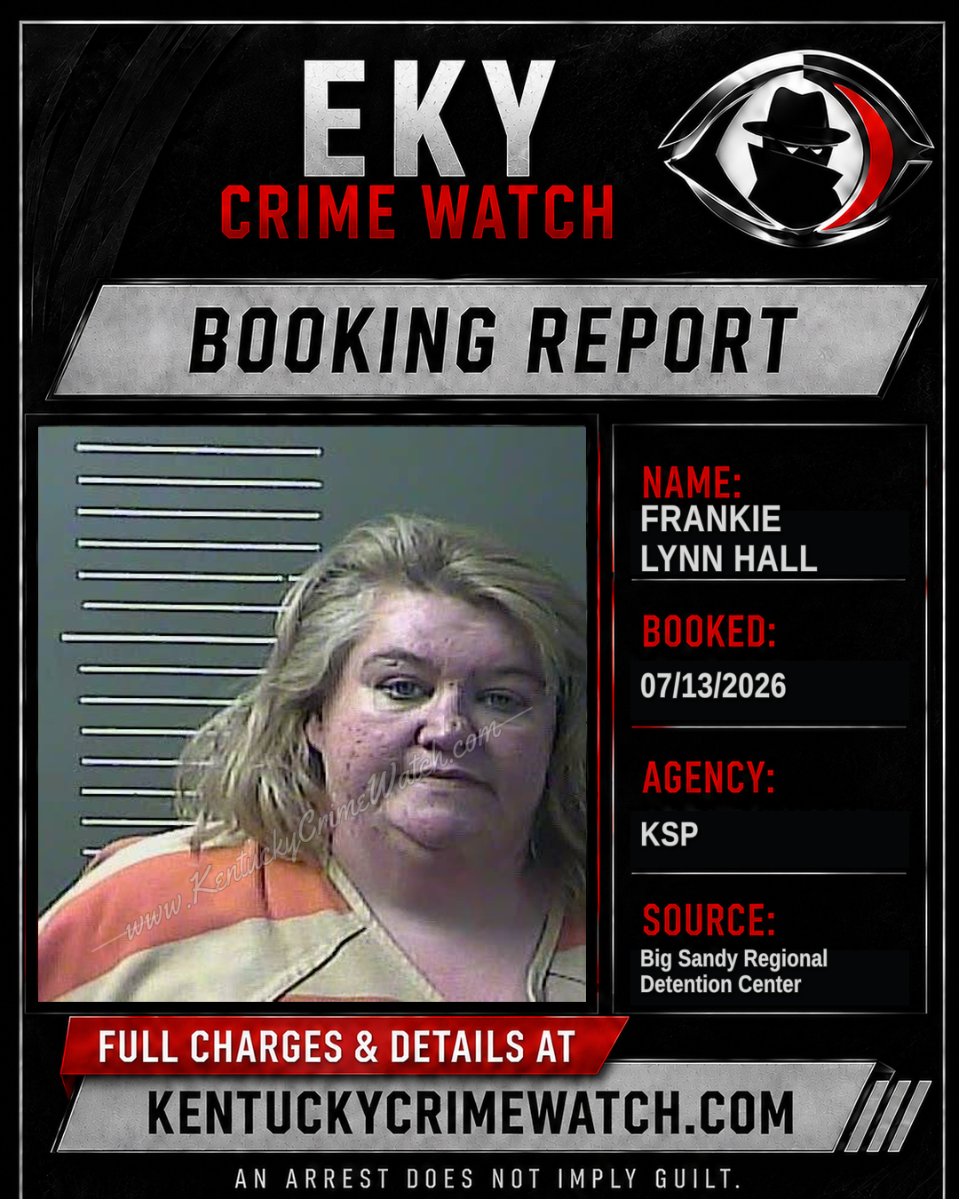 FRANKIE LYNN HALL booking report card